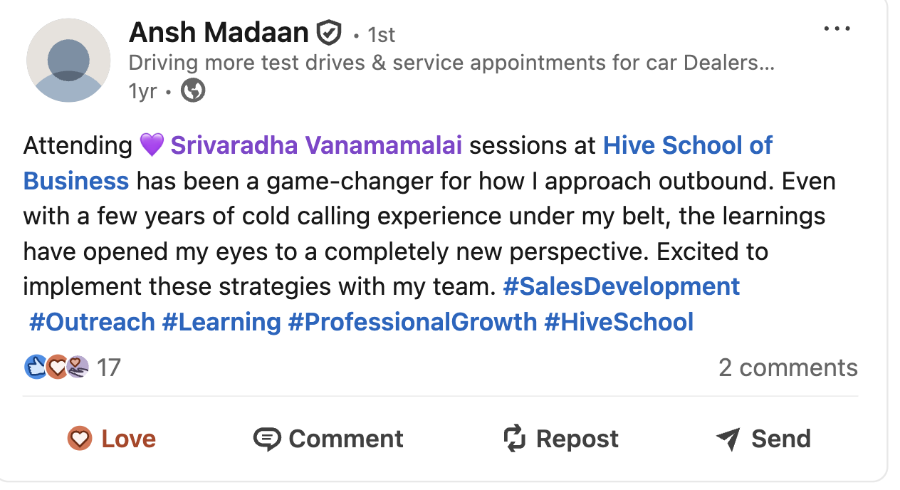 Ansh Madaan on Hive School sessions