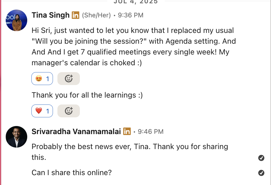 Tina Singh - 7 qualified meetings per week