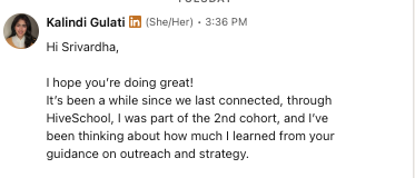 Kalindi Gulati DM on guidance from HiveSchool 2nd cohort