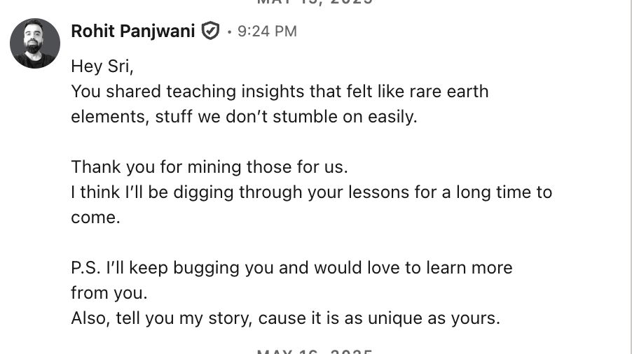 Rohit Panjwani on Sri's teaching insights
